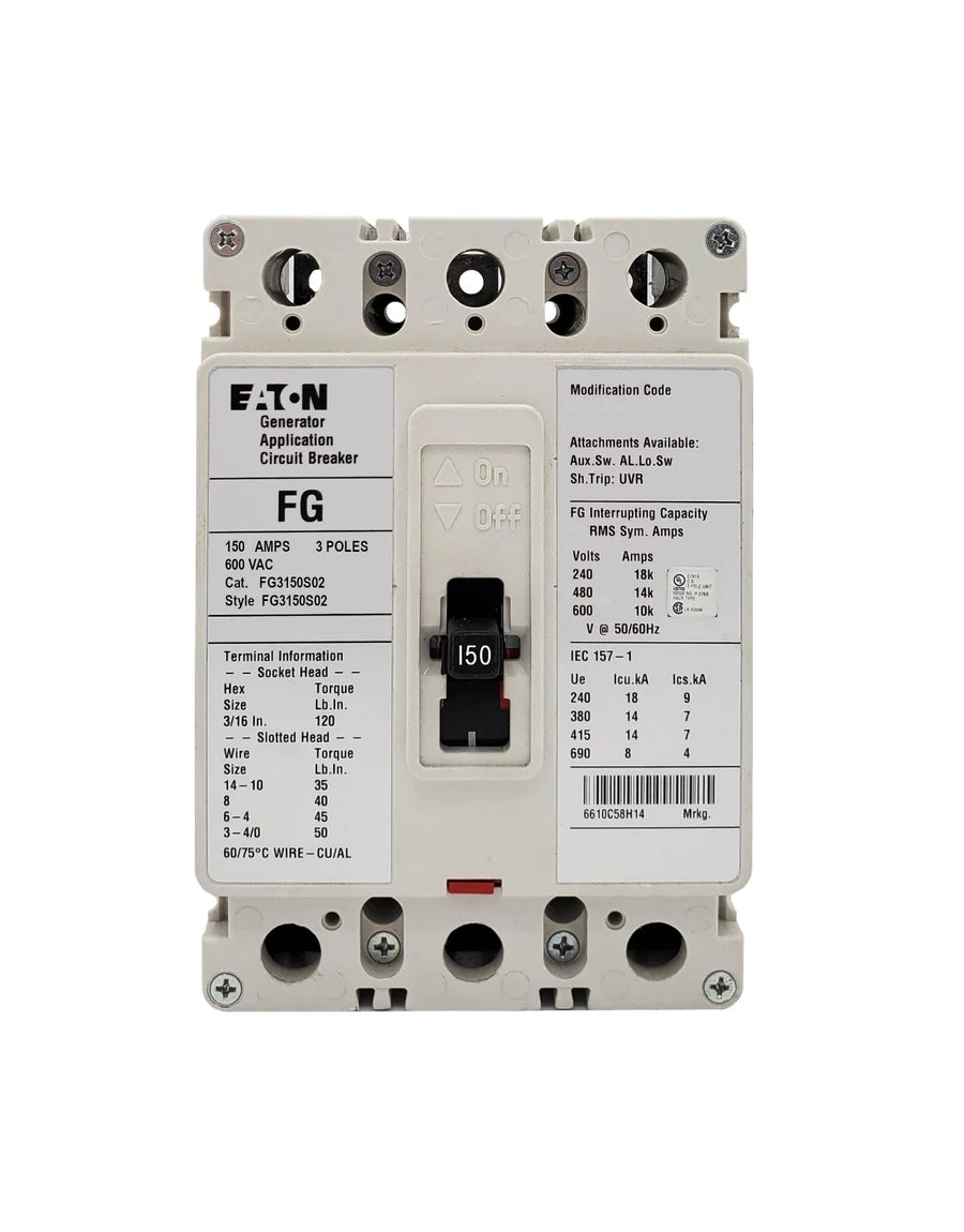 Eaton FG3150S02 150A 3P Molded Case Circuit Breaker – Bolt-On – 600VAC