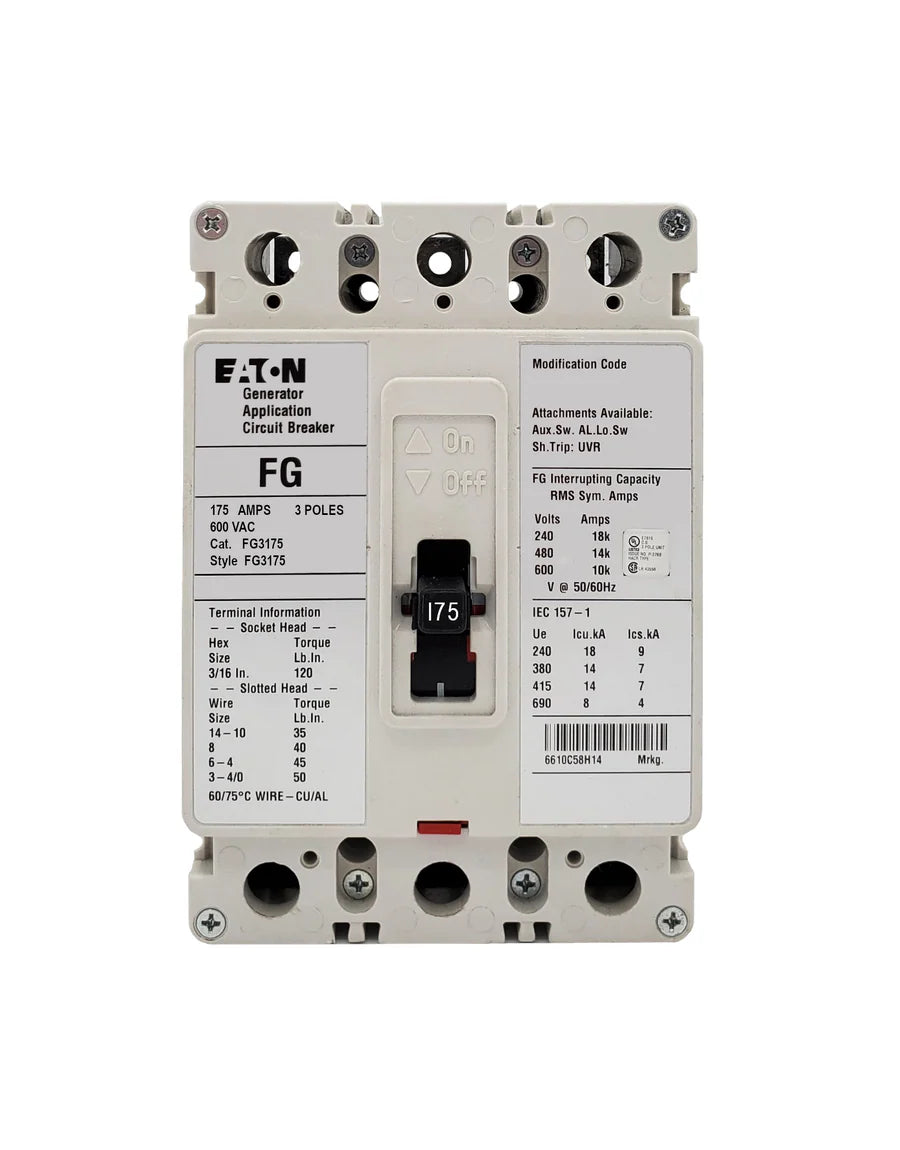 Eaton FG3175 175A 3P Molded Case Circuit Breaker – Bolt-On – 600VAC