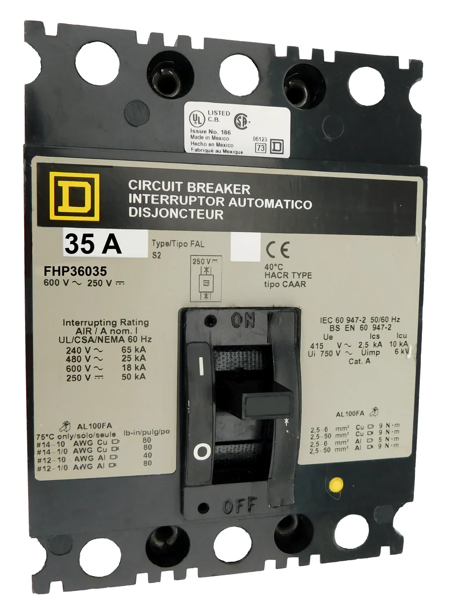 Eaton  Cutler Hammer FHP36035 35A 3 Pole Molded Case Circuit Breaker – Panel Mounted – 600VAC