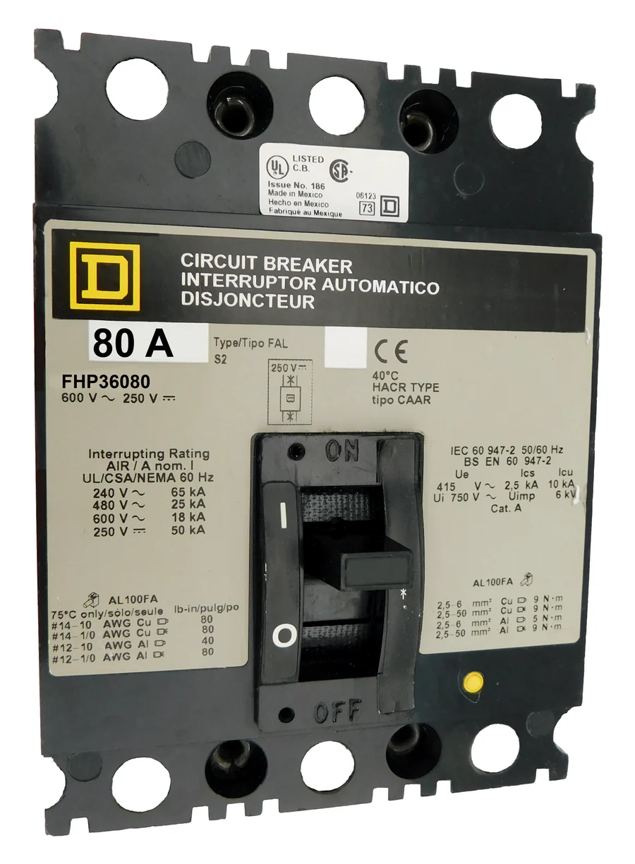Square D FHP36090 90A 3 Pole Molded Case Circuit Breaker – Panel Mounted – 600VAC