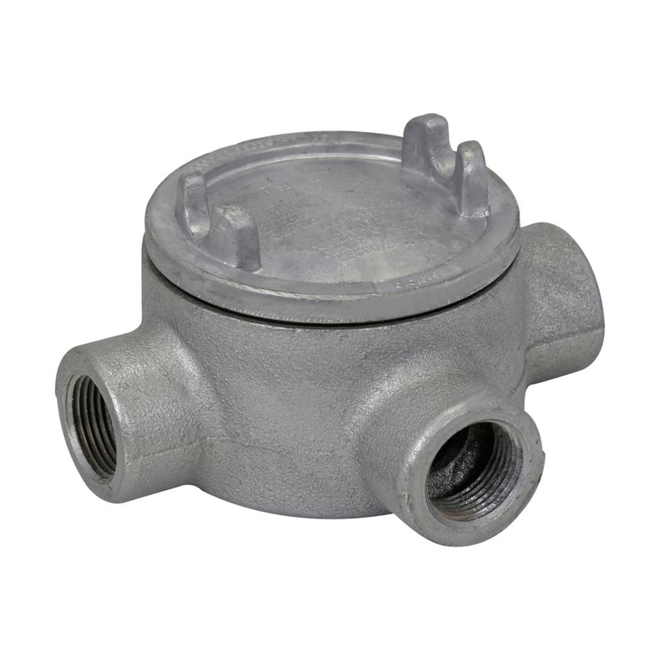 Eaton Crouse-Hinds GUAX69SA Rigid Conduit Outlet Box and Cover – 2 in Hub, Copper-Free Aluminum, 4-Pad Mount