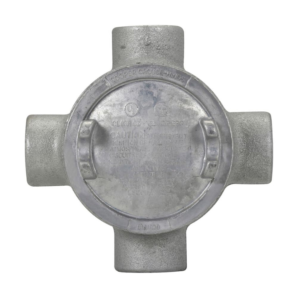 Eaton Crouse-Hinds GUAX59 SA Condulet Outlet Box with Cover – 1-1/2 in, Shape X, Copper-Free Aluminum