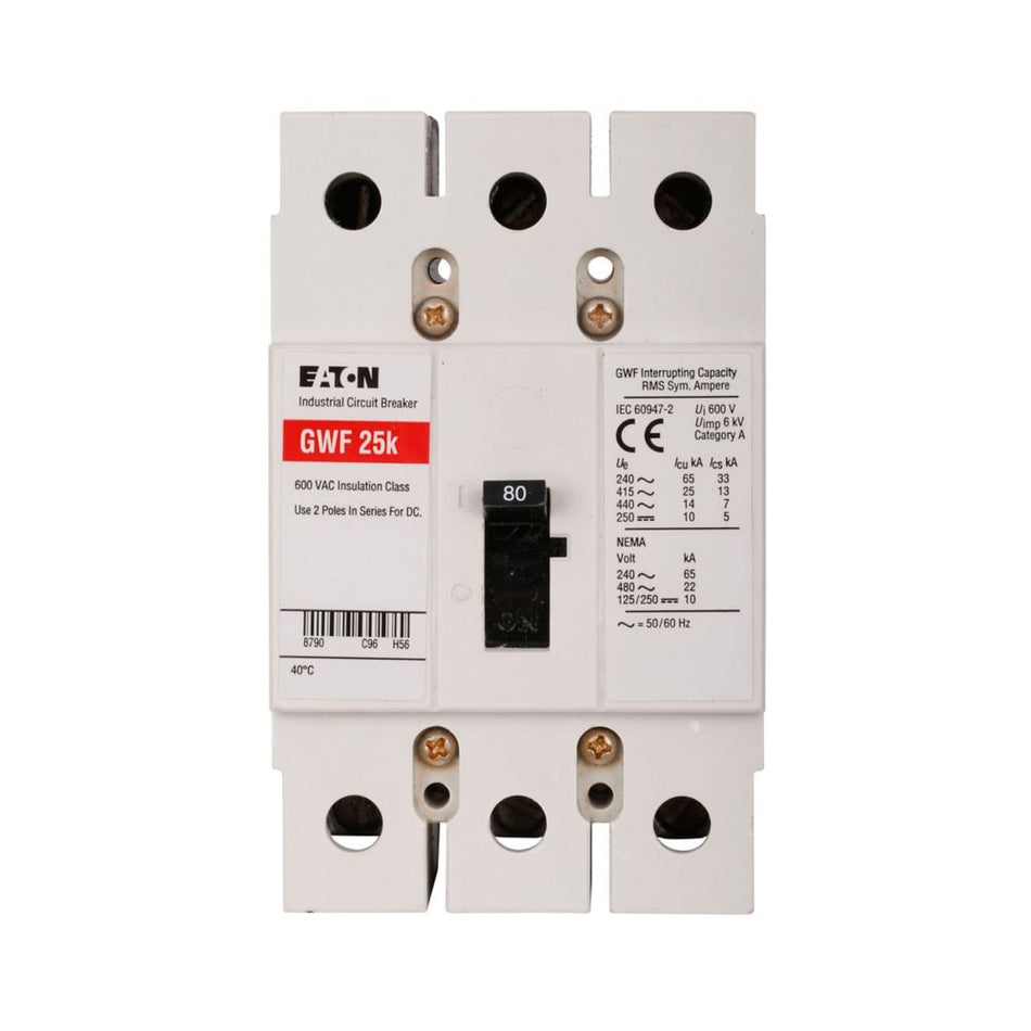 Eaton GWF3070 Series C Molded Case Circuit Breaker – 70A, 3-Pole, 440VAC, 25 kAIC