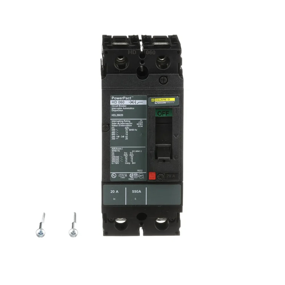 Square D HDL26030 30 Amp 2-Pole Molded Case Circuit Breaker – Feed-Thru – 600V AC
