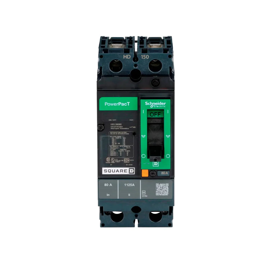 Square D HDL26080 80 Amp 2-Pole Molded Case Circuit Breaker – Feed-Thru – 600V AC