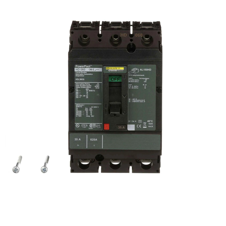 Square D HDL36035 35 Amp 3-Pole Molded Case Circuit Breaker – Feed-Thru – 600V AC