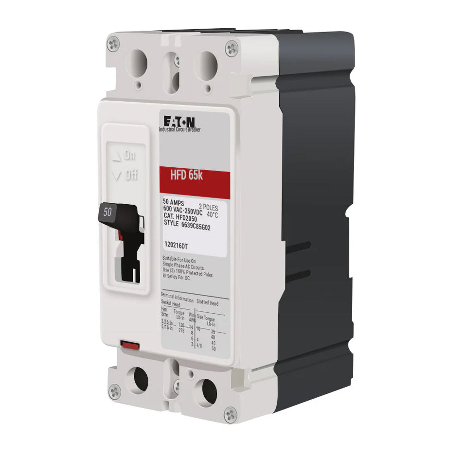 HFD2050 - Cutler Hammer Bolt-On 600V 50A 2 pole circuit breaker 65kA@480V