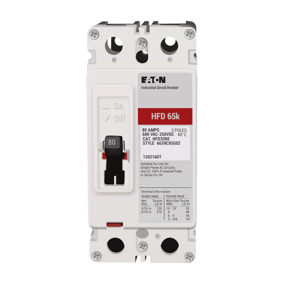 HFD2080 - Cutler Hammer Bolt-On 600V 80A 2 pole circuit breaker 65kA@480V