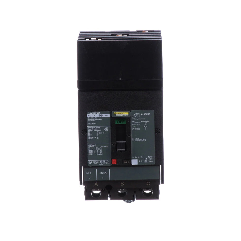 Square D HGA36090 90 Amp 3-Pole Molded Case Circuit Breaker – I-Line Plug-In – 600V AC