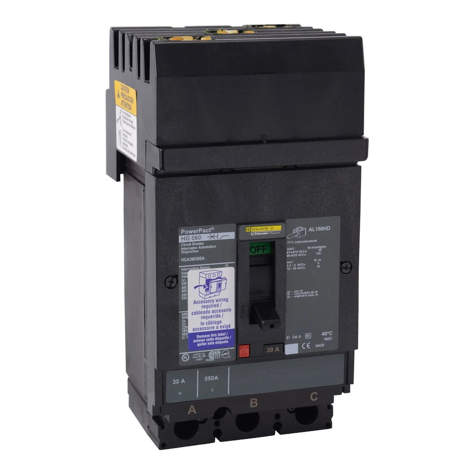 Square D JGL36250U33X Molded Case Circuit Breaker – 3 Pole – 250A – 600V – Feed-Thru – Solid State – LSI Protection