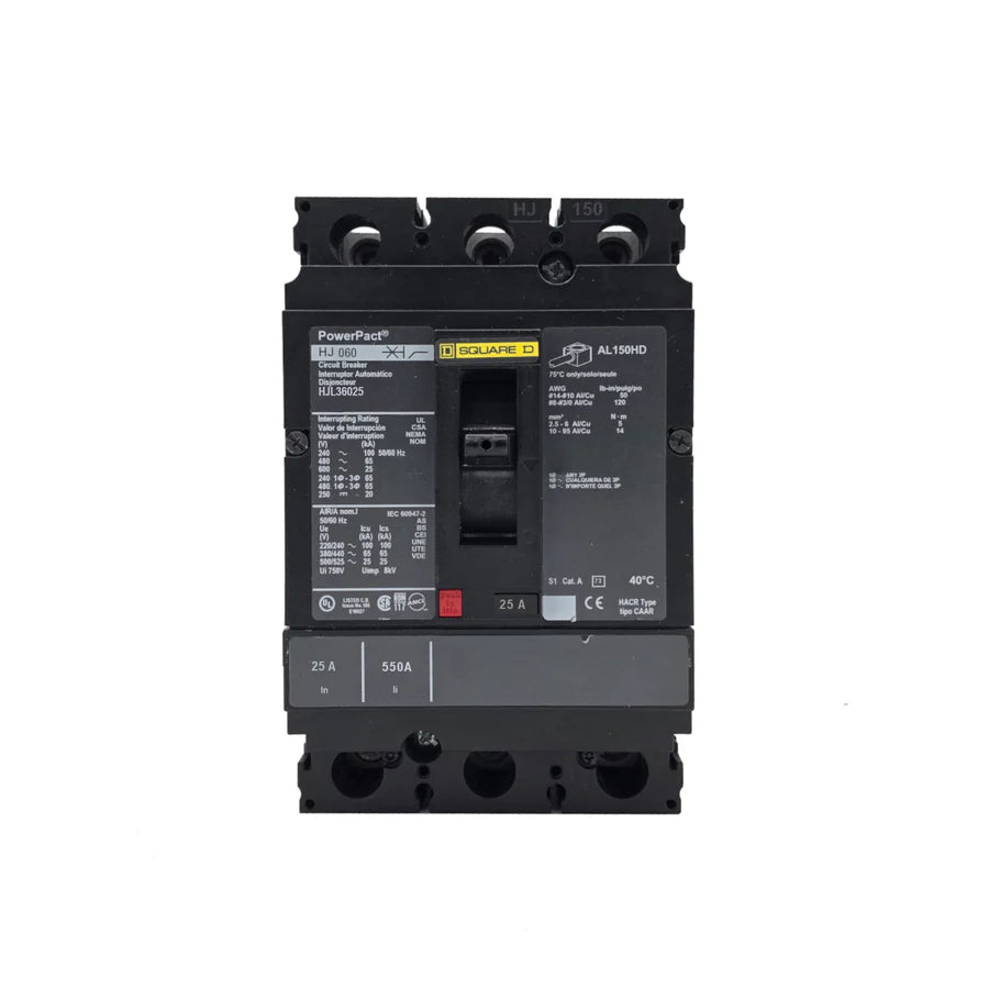 Square D HJL36025 25A 3 Pole Molded Case Circuit Breaker – Bolt On – 600V