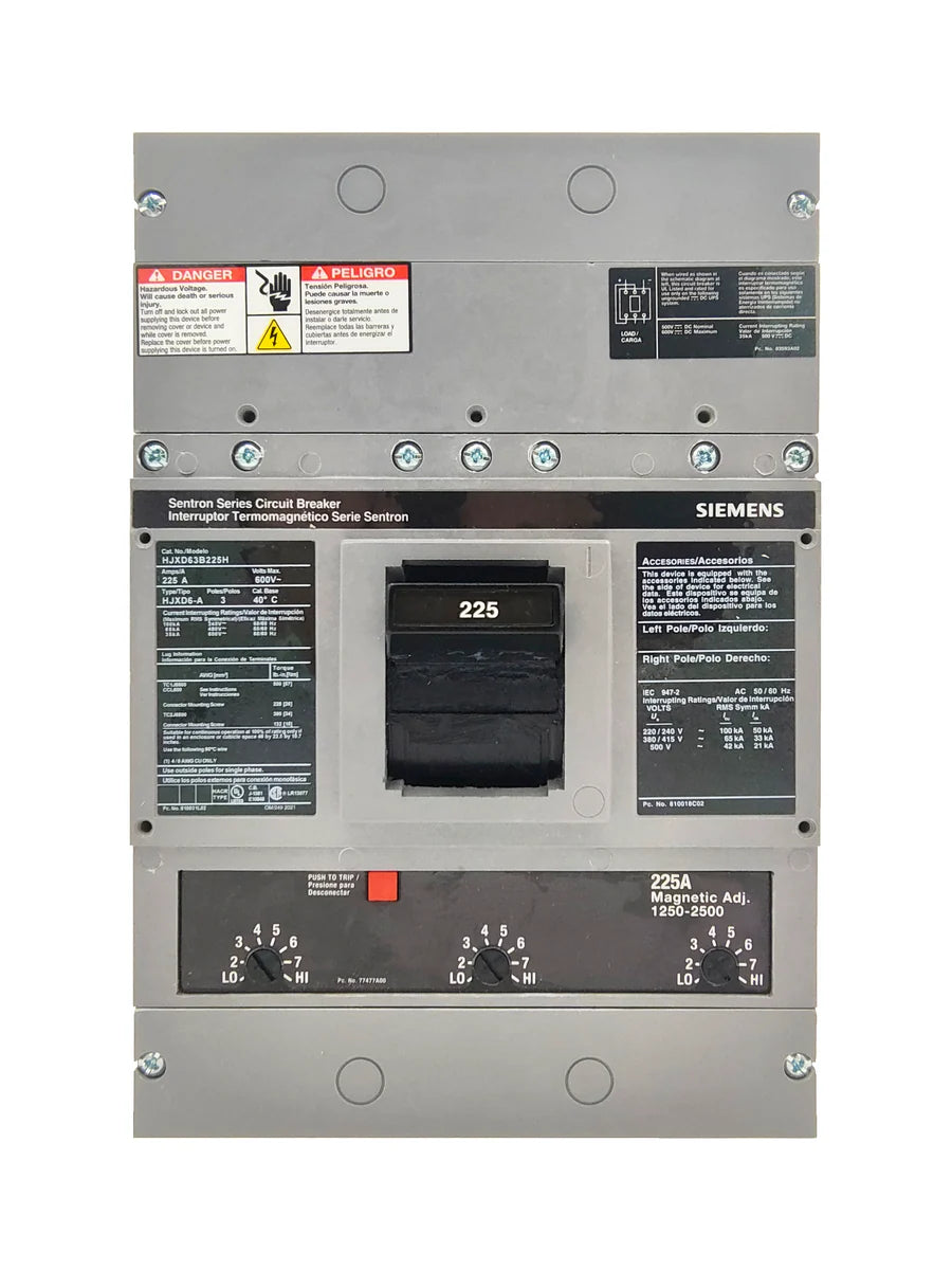 Siemens / ITE HJXD63B225H 225A 3 Pole MCCB – Bolt On – 600V