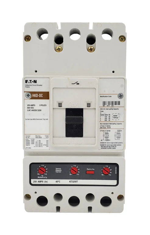 Eaton HKDDC3250 250A 3P Molded Case DC Circuit Breaker – Bolt-On – 600VDC – With Terminals