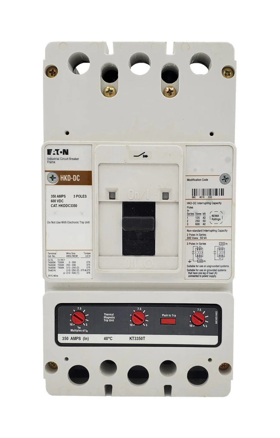 HKDDC3350 350 Amp 3-Pole Generator Circuit Breaker – Bolt-On – 600VAC – A06 & S42 Options
