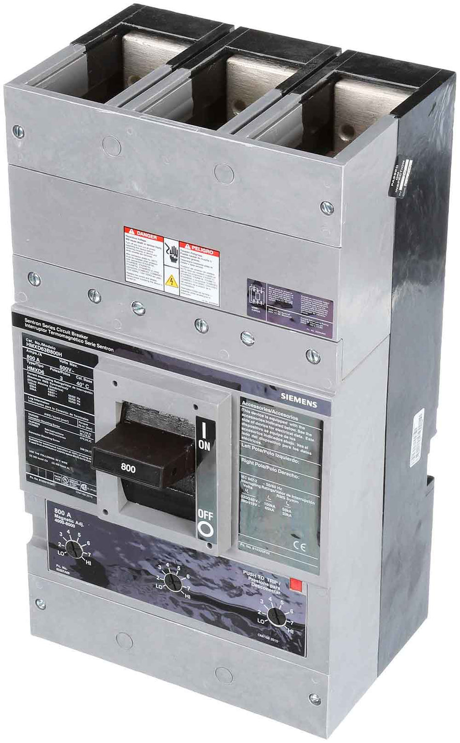 Siemens HMXD63B800H Molded Case Circuit Breaker – Sentron Series – MD Frame – 800A – 3 Pole – 600V – Bolt-On – Thermal Magnetic – High Interrupting Capacity
