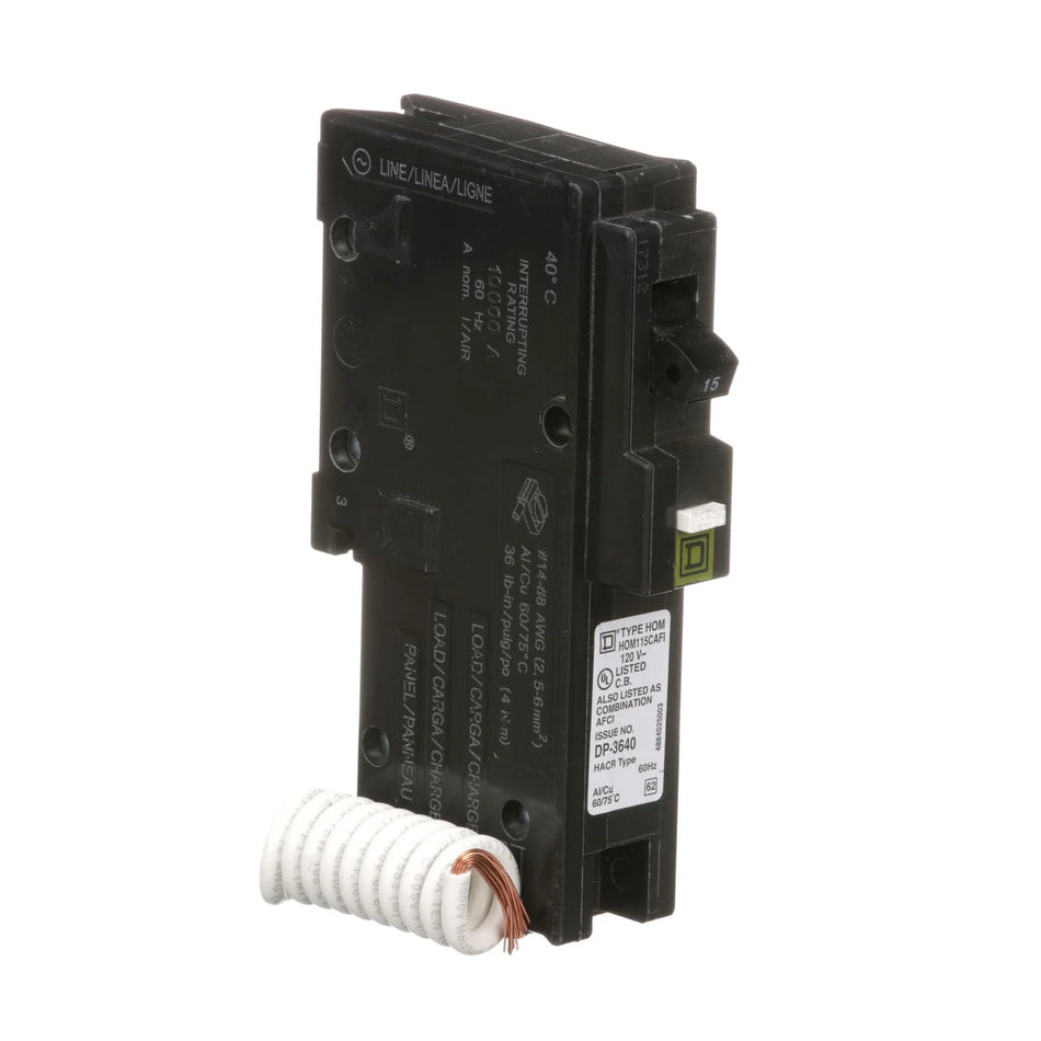 Square D HOM115CAFI Homeline CAFCI Breaker | 15A, 1-Pole, 120V
