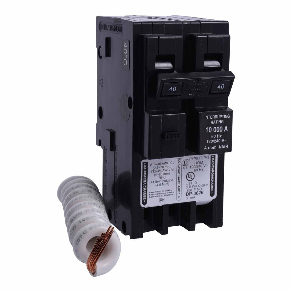 Square D Homeline HOM240EPD 40 Amp 2-Pole GFEP Circuit Breaker – Plug-In – 120/240V AC