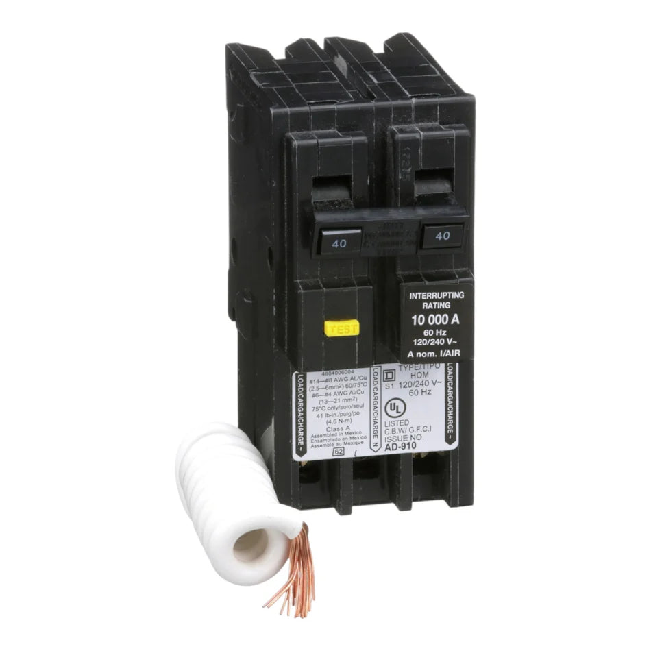 Square D Homeline HOM240GFI 40 Amp Double-Pole GFCI Circuit Breaker – Plug-In – 120/240V