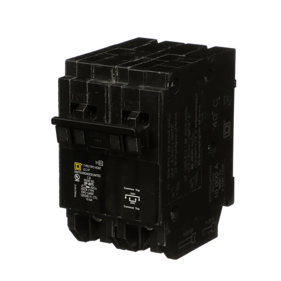 Square D Homeline HOMT215240 Quad Tandem 2 x 2-Pole (15A + 40A) Miniature Circuit Breaker – Plug-In – 120/240V AC