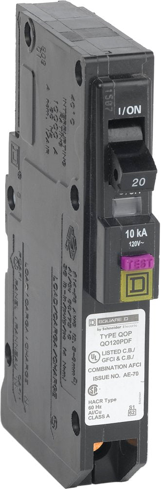 Square D QO120PDF 20A 1-Pole Dual Function AFCI/GFCI Circuit Breaker – Plug-On Neutral – 120V