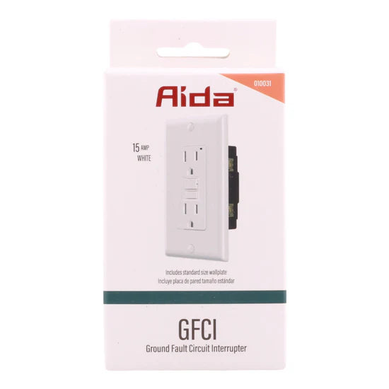 Aida 010031 15A 2-Pole GFCI Receptacle – Wall-Mounted – 120V