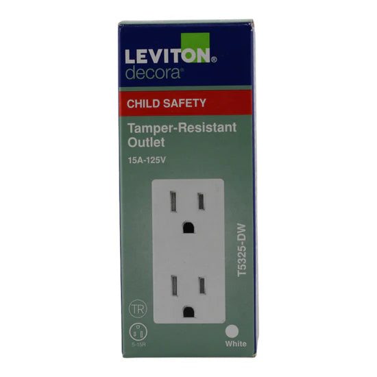 Leviton T5325-DW 15A 125V Tamper-Resistant Duplex Outlet – Decora – 125V