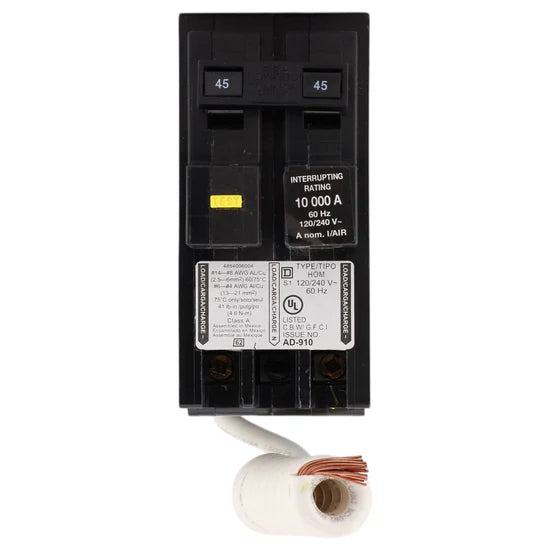 Square D Homeline HOM245GFI 45A 2-Pole GFCI – Pigtail Neutral – 120/240V AC