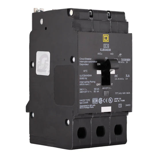 Square D EJB34030 30A 3-Pole Thermal-Magnetic – Bolt-On – 480Y/277V