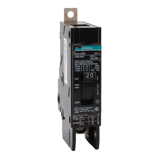 Siemens BQD120 20 Amp Single-Pole Bolt-On Circuit Breaker – 277VAC/125VDC