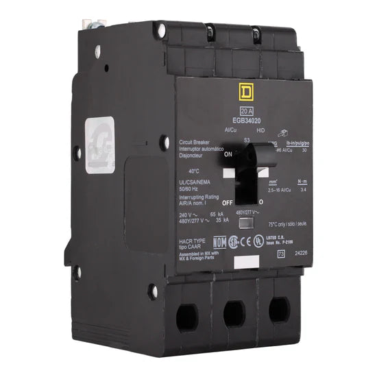 Square D EGB34020 20A 3-Pole Thermal-Magnetic – Bolt-On – 480Y/277V
