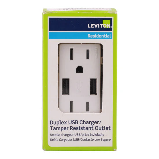 Leviton T5632-W 15A USB Type-A/Type-A Charger Tamper-Resistant Outlet – Decora