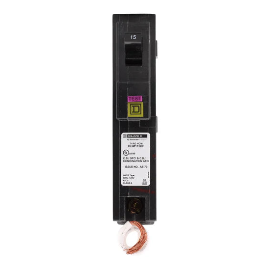 Square D HOM115DF 15A 1 Pole Dual Function Circuit Breaker 120V Plug-On CAFCI/GFCI