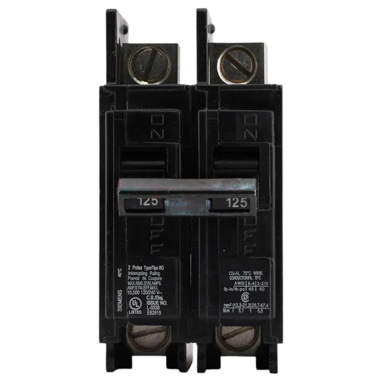 Siemens BQ BQ2B125L 125A 2-Pole Thermal Magnetic – Bolt-On – 120/240V AC