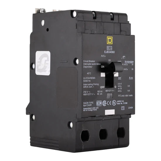 Square D EJB34060 60A 3-Pole Thermal-Magnetic – Bolt-On – 480Y/277V