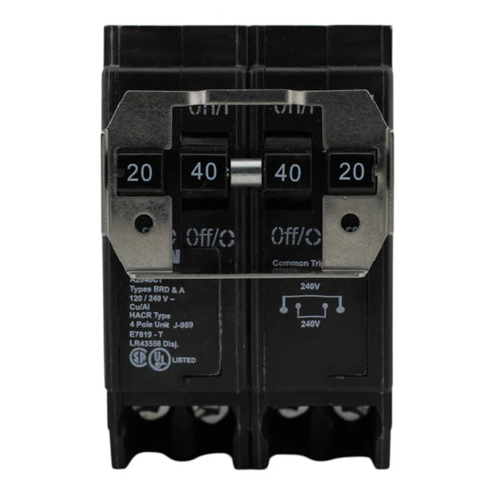Eaton BQC220240 20A/40A 4-Pole Quadplex Thermal Magnetic Circuit Breaker – Plug-On – 120/240V