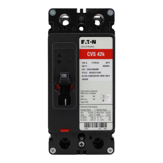 Eaton CVS2100XMM Molded Case Circuit Breaker, 100A, 2-Pole, 42 kAIC, with Mounting Kit