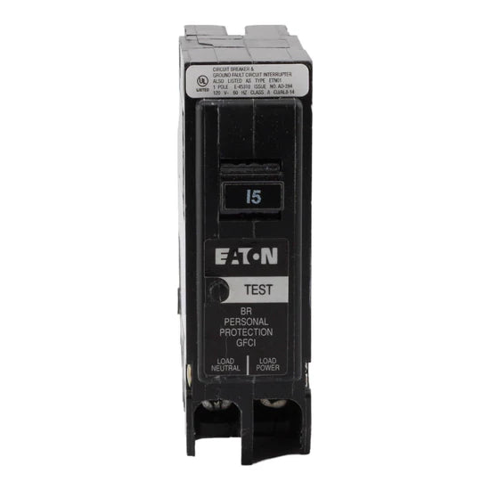 Eaton BRP115GF 15A 1-Pole GFCI Circuit Breaker – Plug-On Neutral – 120V AC