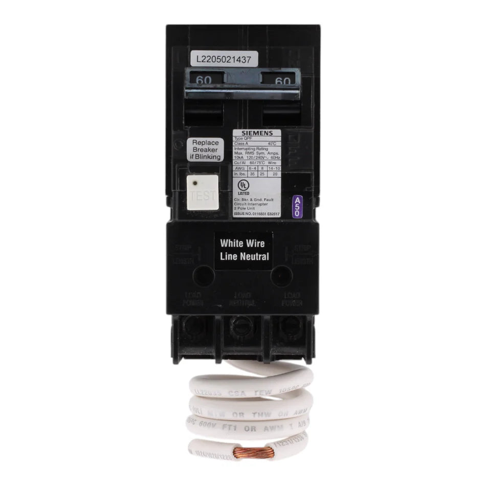 Siemens QF260A 60A 120/240V Two-Pole GFCI Circuit Breaker – Pigtail Neutral