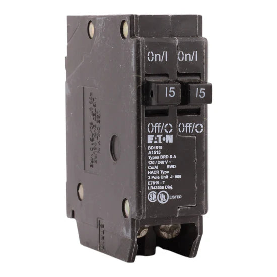 Eaton BD1515 15A/15A Duplex Thermal-Magnetic Circuit Breaker – Plug-On – 120V