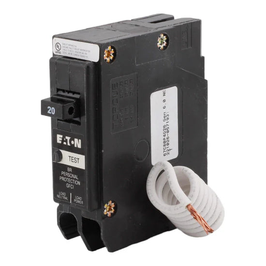 Eaton BRN120GF 20A 1-Pole GFCI Circuit Breaker – Plug-In (Pigtail Neutral) – 120V