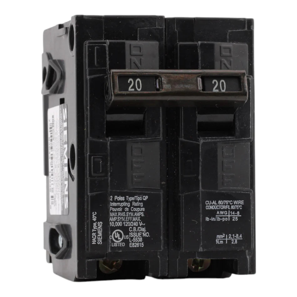 Siemens Q220 20 Amp Double-Pole Circuit Breaker – 120/240V – Thermal Magnetic