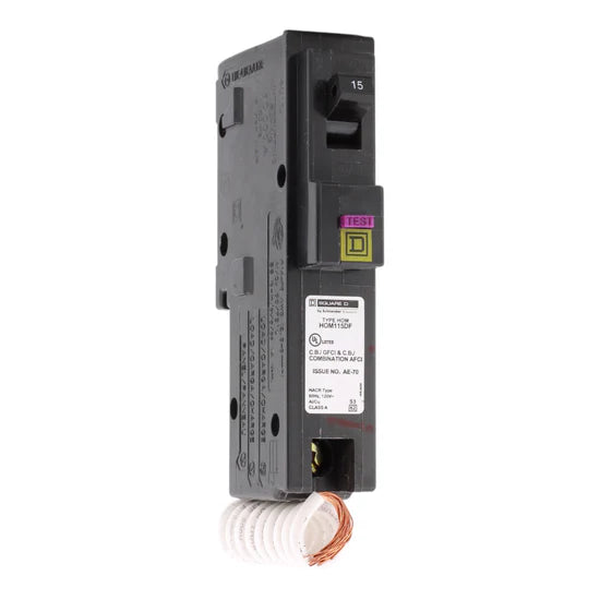 Square D HOM115DF 15A 1 Pole Dual Function Circuit Breaker 120V Plug-On CAFCI/GFCI