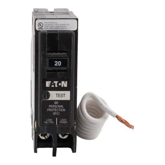 Eaton BRN120GF 20A 1-Pole GFCI Circuit Breaker – Plug-In (Pigtail Neutral) – 120V
