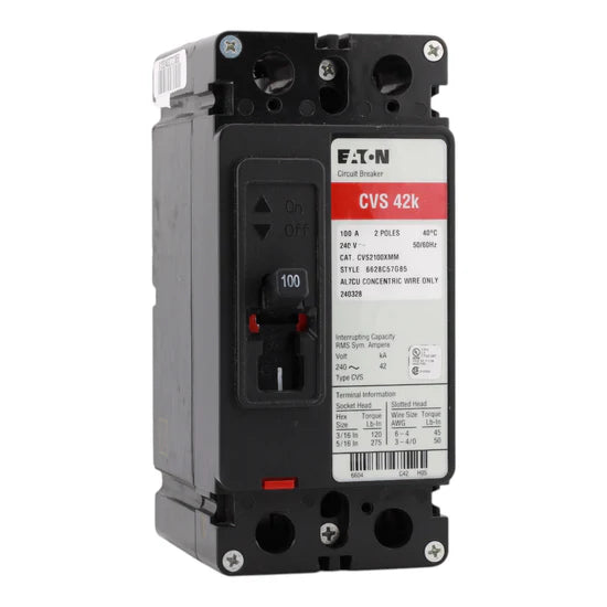 Eaton CVS2100XMM Molded Case Circuit Breaker, 100A, 2-Pole, 42 kAIC, with Mounting Kit