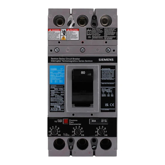 Siemens FXD63B080L 80A 3-Pole Thermal-Magnetic – Bolt-On – 600V Circuit Breaker