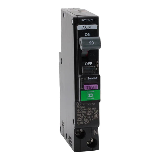 Square D QO120PAFGF 20A 1-Pole Dual-Function AFCI/GFCI Circuit Breaker – Plug-On Neutral