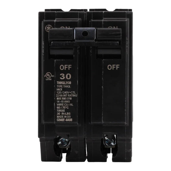 GE THHQL2130 30A 2-Pole Thermal-Magnetic Plug-In Circuit Breaker – Plug-In – 120/240V AC