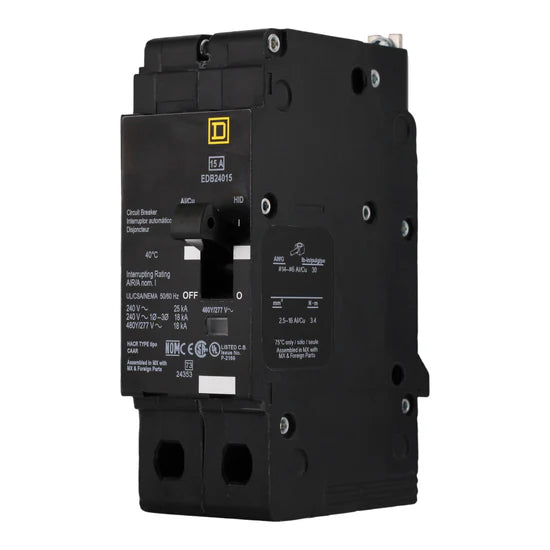 Square D EDB24015 15A 2P Thermal-Magnetic Circuit Breaker – Bolt-On – 480Y/277V