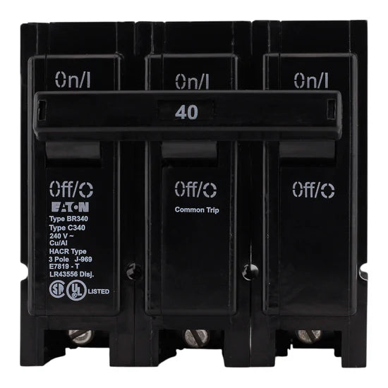 Eaton BR BR340 40A 3-Pole Thermal Magnetic – Plug-On – 240V AC
