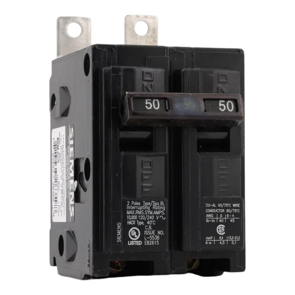 Siemens B250 50A 120/240V 2-Pole Thermal Magnetic Circuit Breaker – Type BL